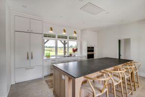 classic grey painted kitchen white oak island