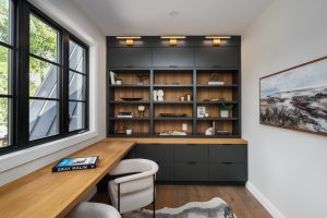 black and wood office shelving