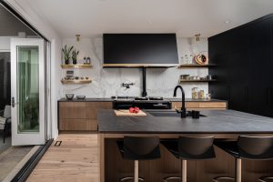 black and wood kitchen custom cabinets