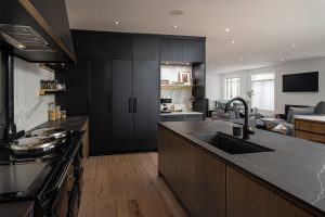 custom cabinets black and wood kitchen