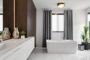 white floating vanity towel cabinet