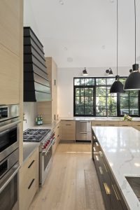 black and light wood kitchen