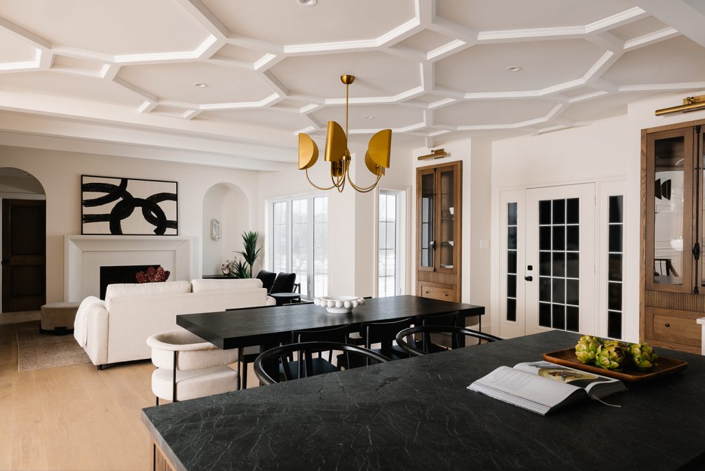 Open concept kitchen into dining room and living room