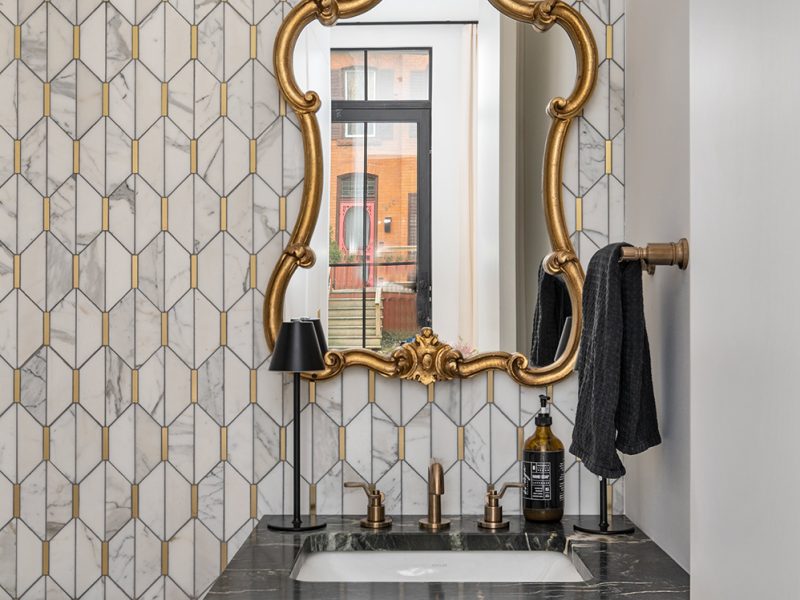 Black powder room vanity