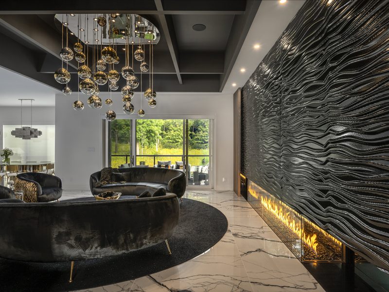 Black textured accent wall