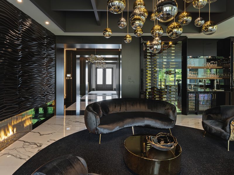 Black textured wall in modern living room