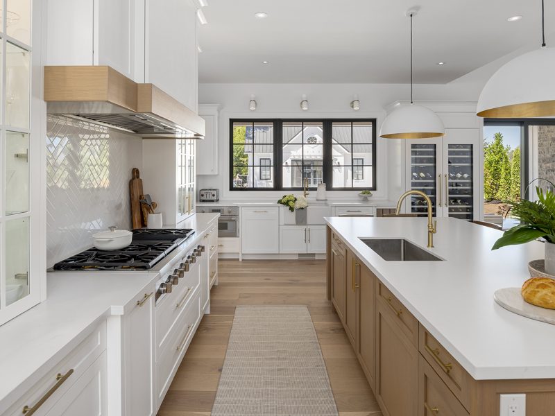 Black windows in white kitchen