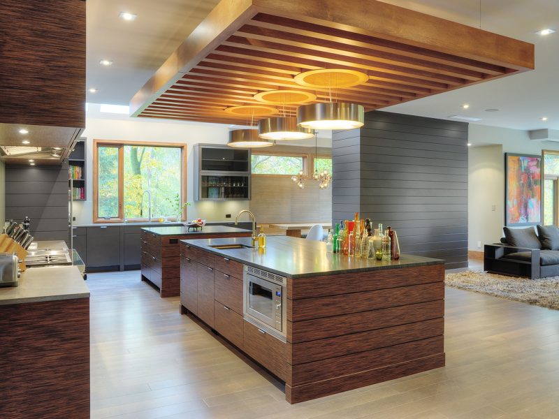 Kitchen with walnut ceiling detail
