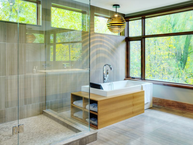 Cabinets around bathtub