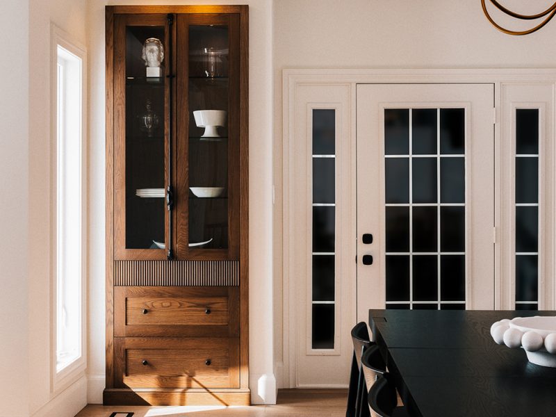 White oak display cabinet for dining ware