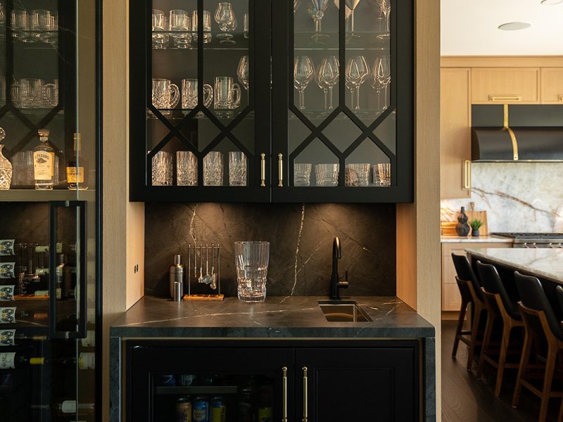 Custom glass doors on bar unit