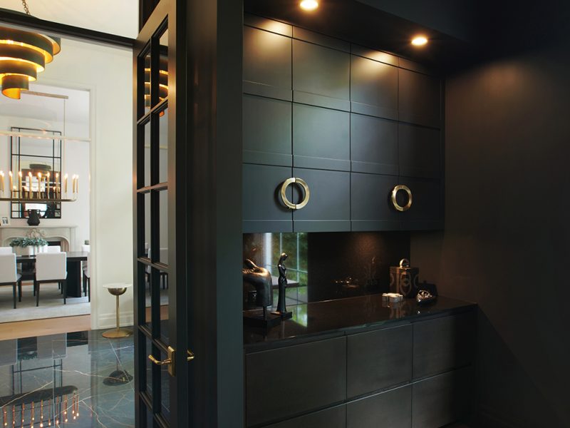 Dark stained office cabinets