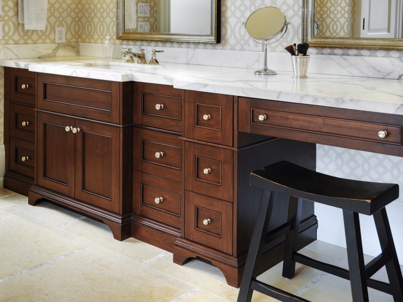 Ensuite vanity with chair and makeup station