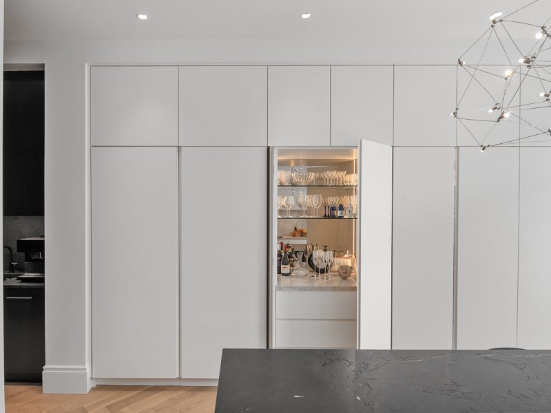Hidden pocket doors inside kitchen