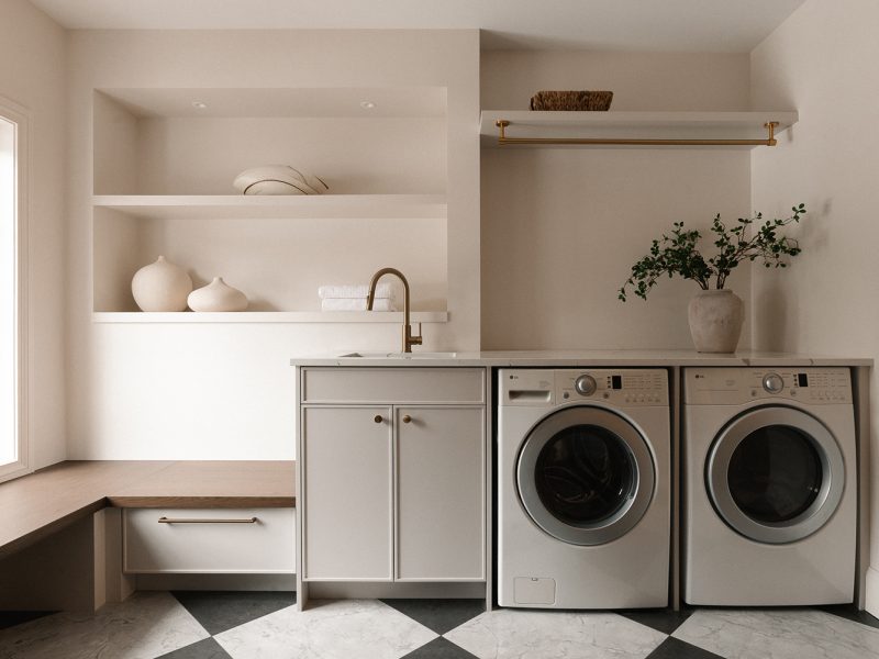 Laundry room cabinets with built in shelves