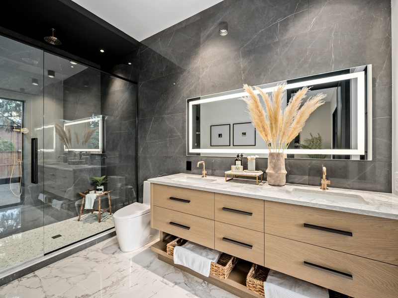 Vanity with open storage beneath