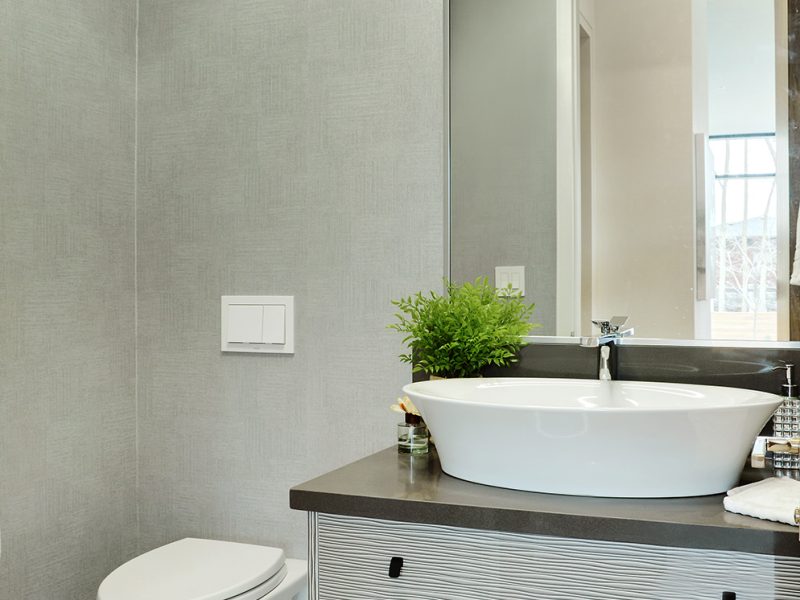 Modern floating vanity with textured detail