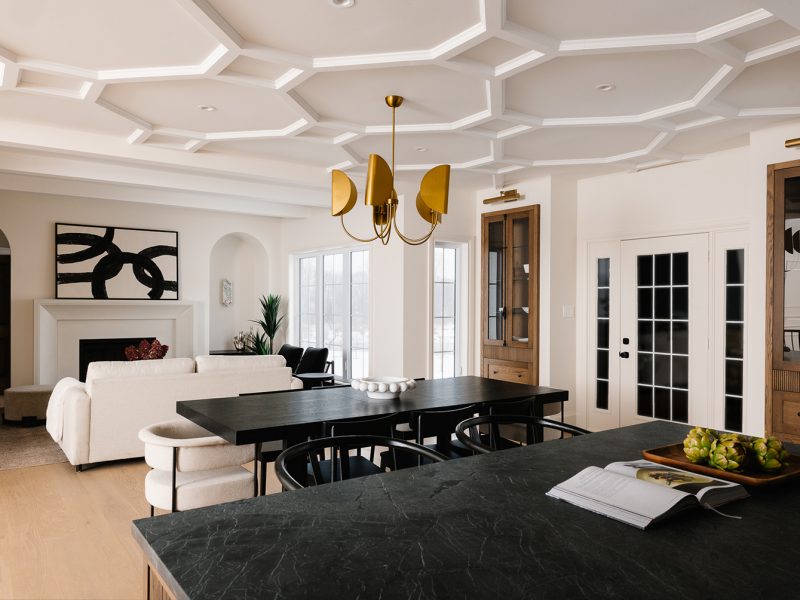 Open concept kitchen into dining room and living room