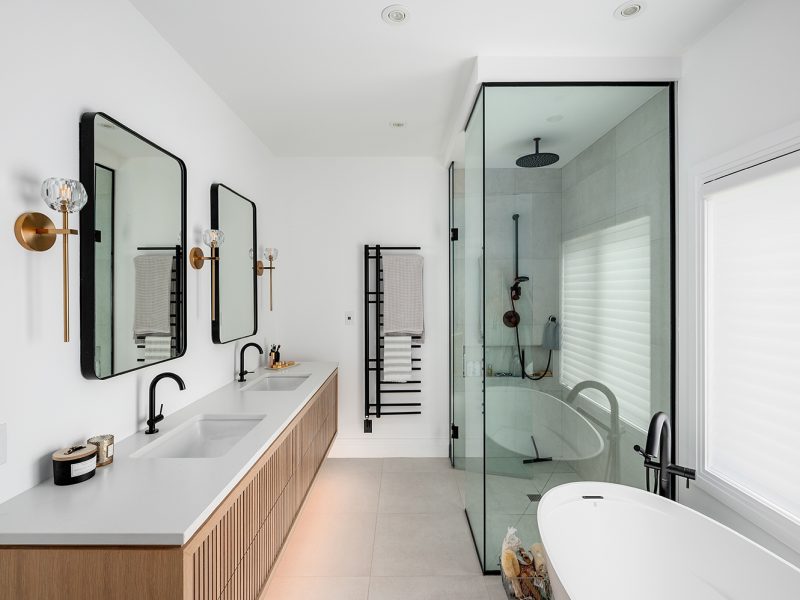 Primary ensuite with white oak vanity