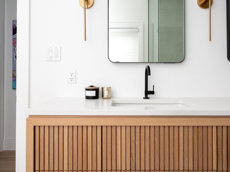 Reeded white oak vanity