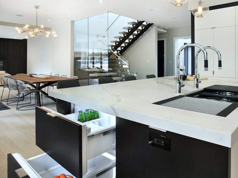 Refrigerator drawers inside kitchen island