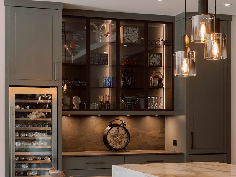 Dark glass display cabinets