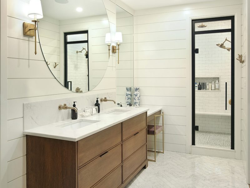 Shiplap walls in bathroom