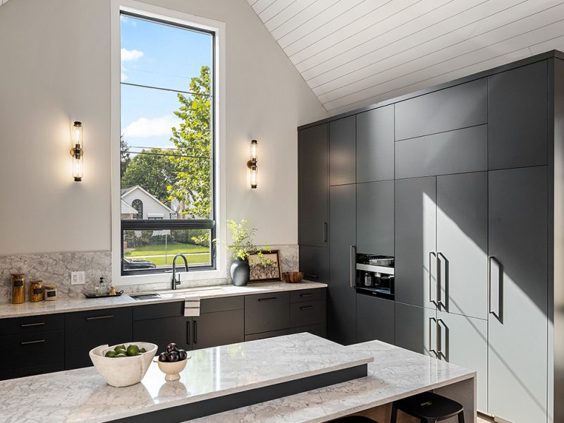Slanted ceiling in kitchen