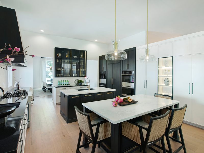 Two kitchen islands monochrome palette