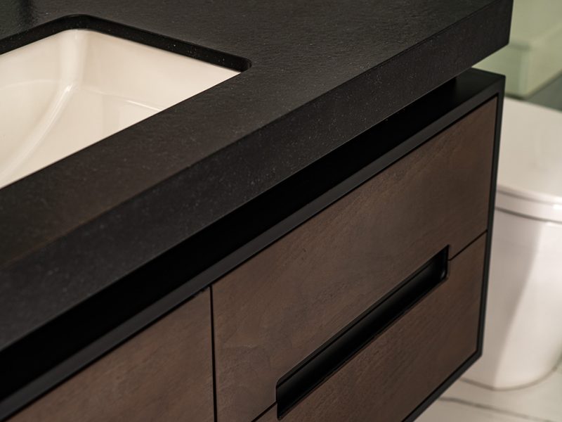Finger pull hardware on vanity