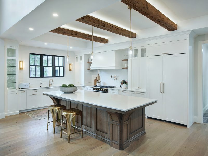White cabinets with wood island London Ontario