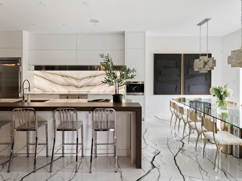 White kitchen with wood countertop