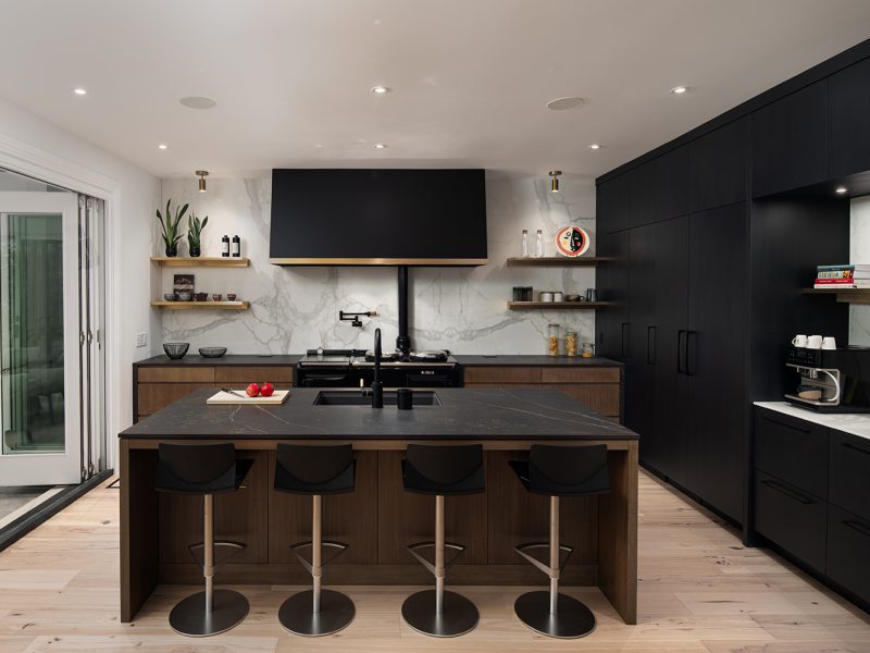 White oak and black kitchen cabinets