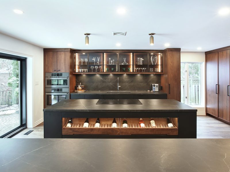 Wine storage cabinet inside kitchen island