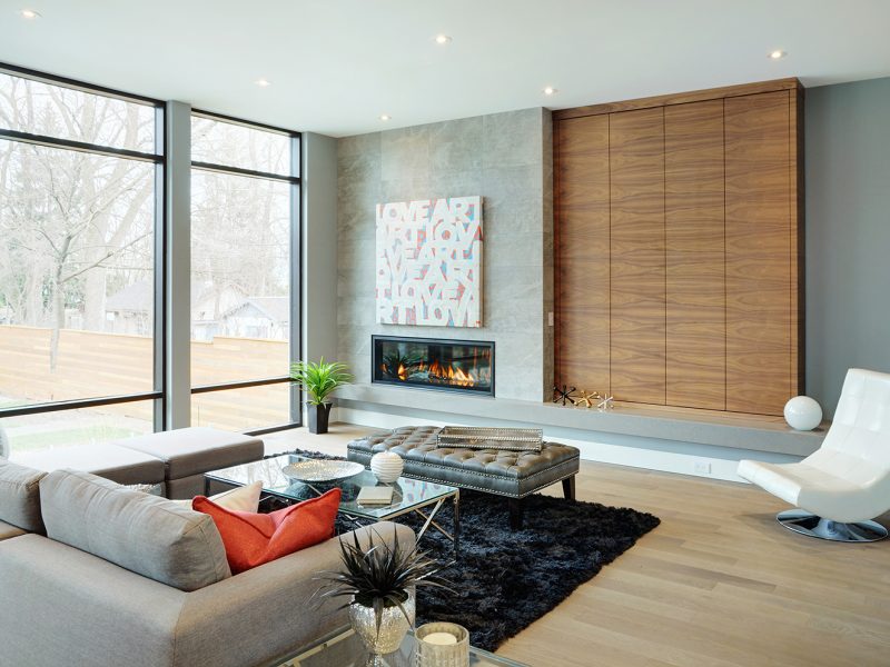 Wood accent wall in living room
