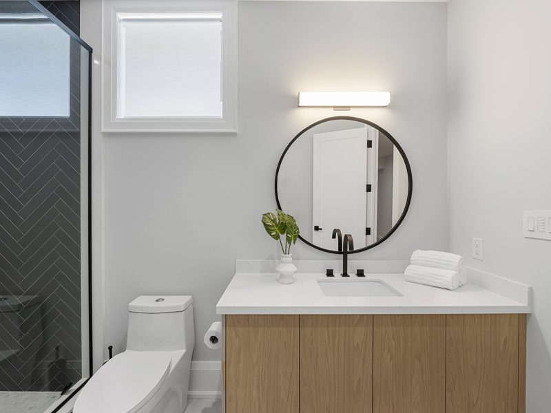 Wood ensuite bathroom cabinets