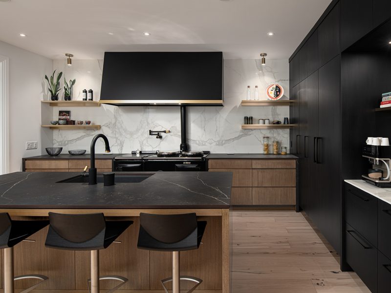 Black and dark wood kitchen