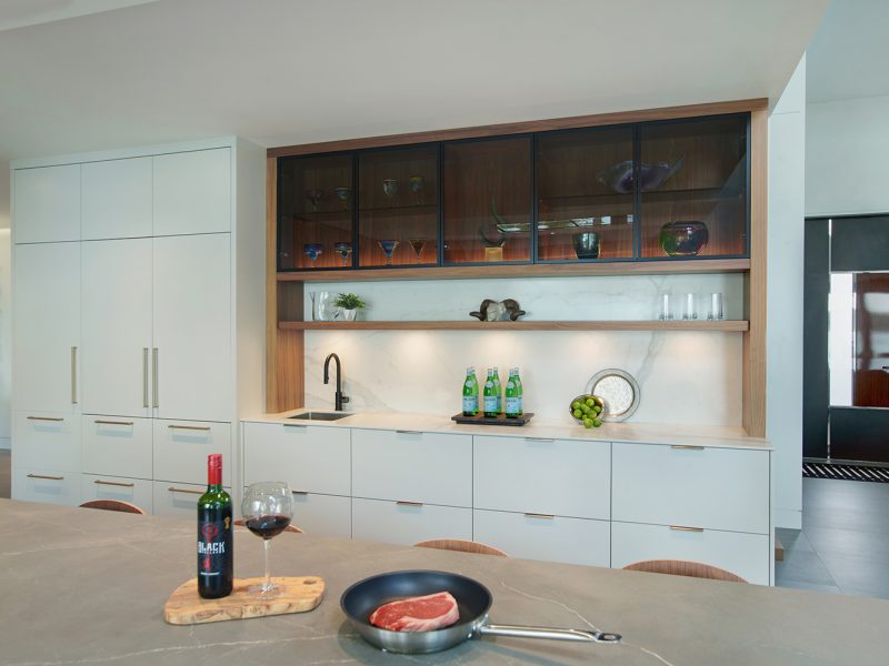 Wood and white kitchen cabinets
